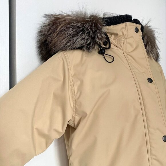 NWOT VALANGA BEIGE FUR TRIM HOODED SHORT WINTER COAT - 8 - Picture 6 of 12